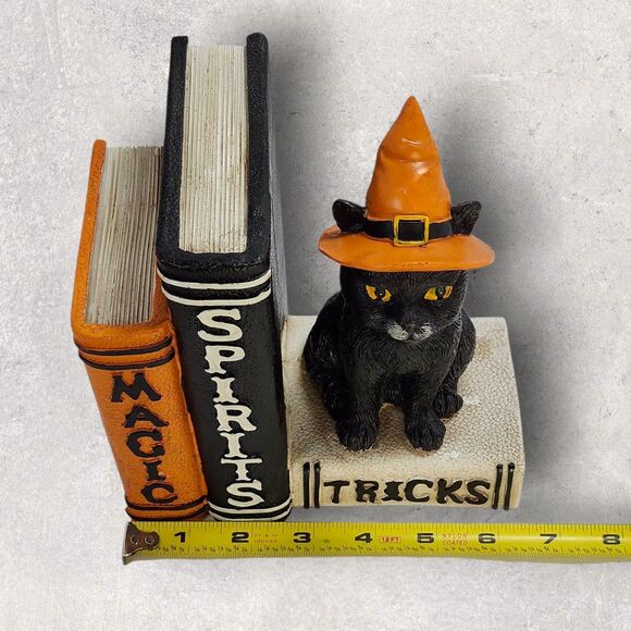 Black Cat Halloween Decor Magic Books Spirits Tricks Bookend Ashland Orange Cute - Picture 11 of 11